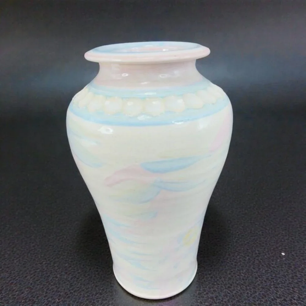 Vintage Hand Made Studio Art Pottery Vase Vessel‎ Artist Signed Pastel Glaze VTG
